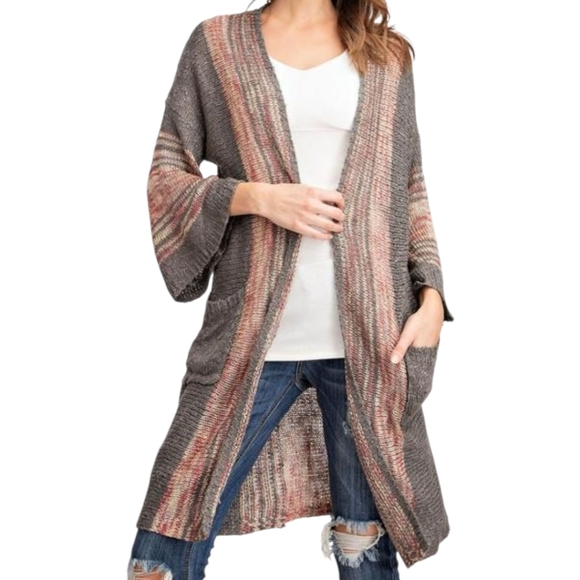Easel Knit Duster Cardigan S/M Multicolor Striped Open Front Longline Cabincore - Picture 1 of 14